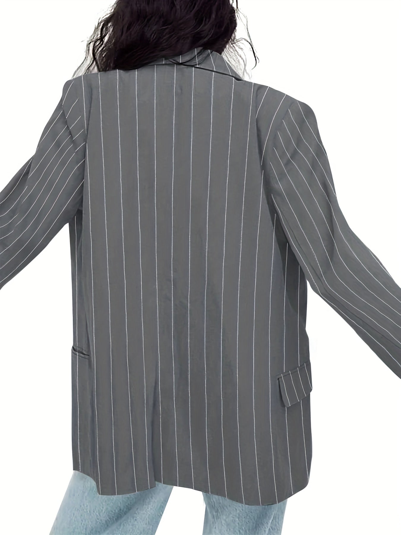 Striped Print Lapel Blazer Open Front Long Sleeve Outerwear