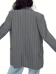 Striped Print Lapel Blazer Open Front Long Sleeve Outerwear