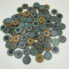 100pcs Wooden Sewing Buttons Flower Painting Round 2 Hole Bohemian Buttons