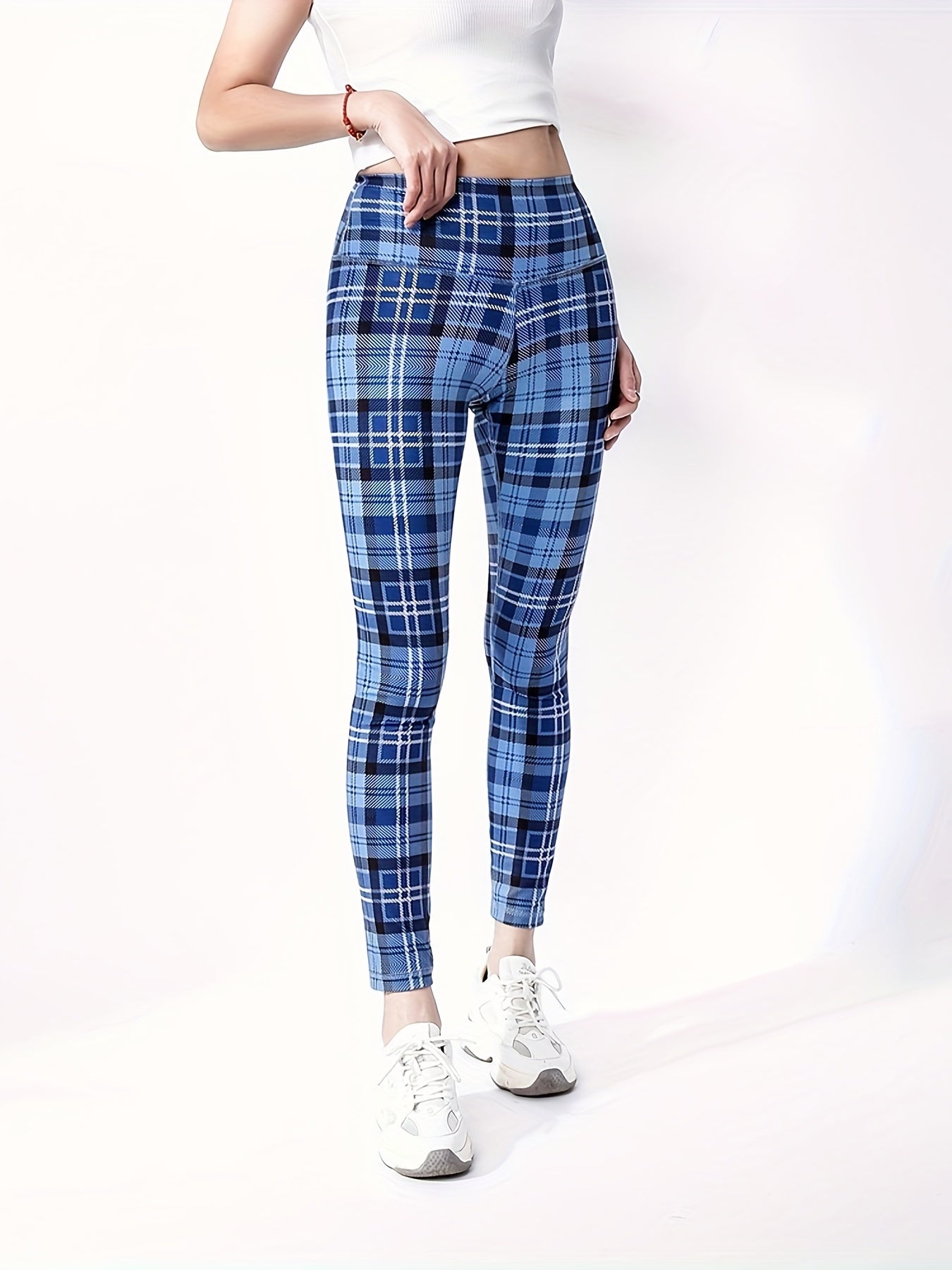 Plaid Print Yoga Workout Pants Stretch Running Sports Fitness Leggings