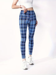 Plaid Print Yoga Workout Pants Stretch Running Sports Fitness Leggings