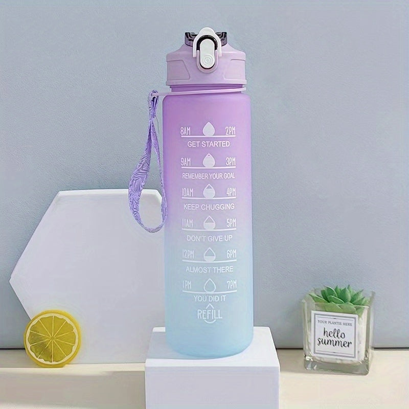 22oz Gradient Water Cup With Time Scale Leakproof Portable Sports Bottle