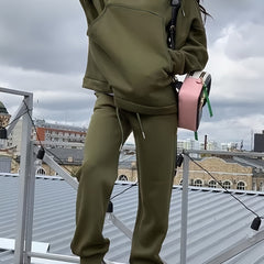 Solid Hoodie & Joggers Outfits Two Piece Set