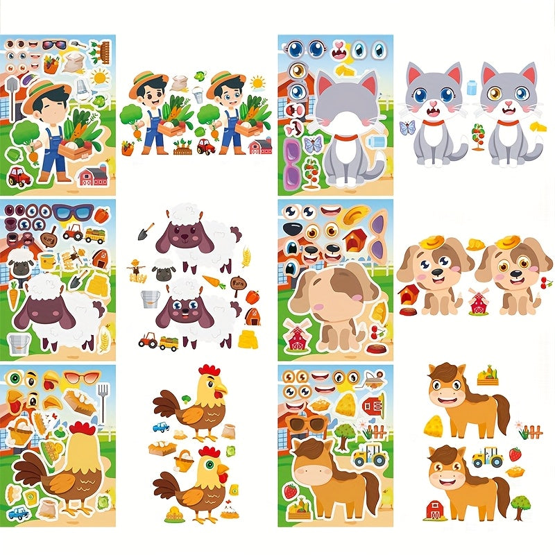 20 Sheets Farm Animal Stickers - Mix & Match Designs - Party Favors & Crafts