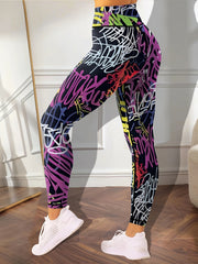 Graffiti Block Yoga Pants High Stretch Butt Lifting Leggings