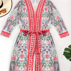 Women's Plus Paisley Print Long Sleeve Boho Cover Up