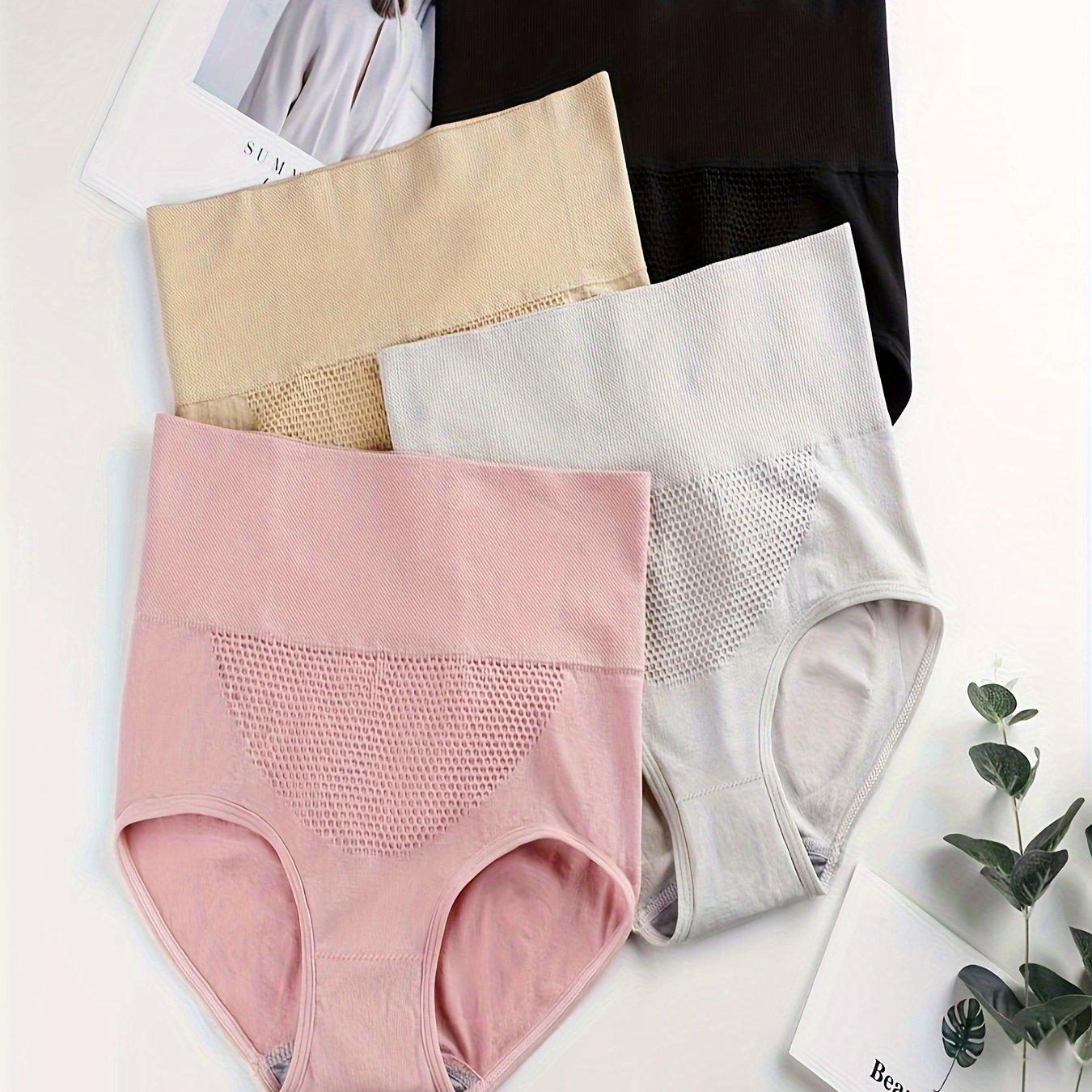 4pcs High Waist Briefs High Stretch Panties Women's Lingerie