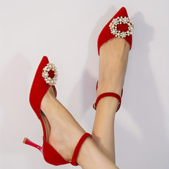 Pearl & Rhinestone Stiletto Heels Point Toe Pumps Wedding Shoes