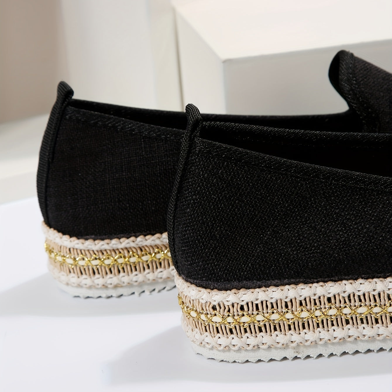 Women's Hemp Rope Loafers Slip On Platform Canvas Shoes