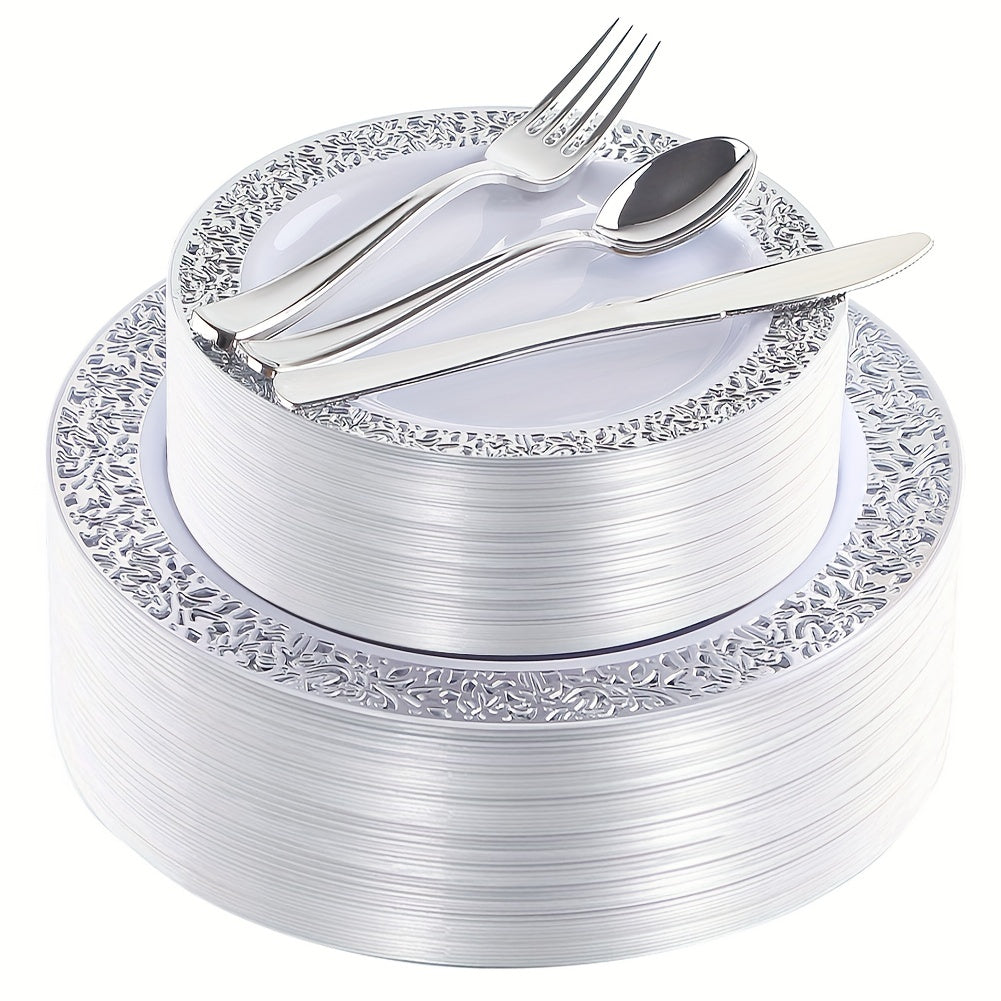 40-Piece Plastic Dinnerware Set with Silver Finish for Parties & Holidays