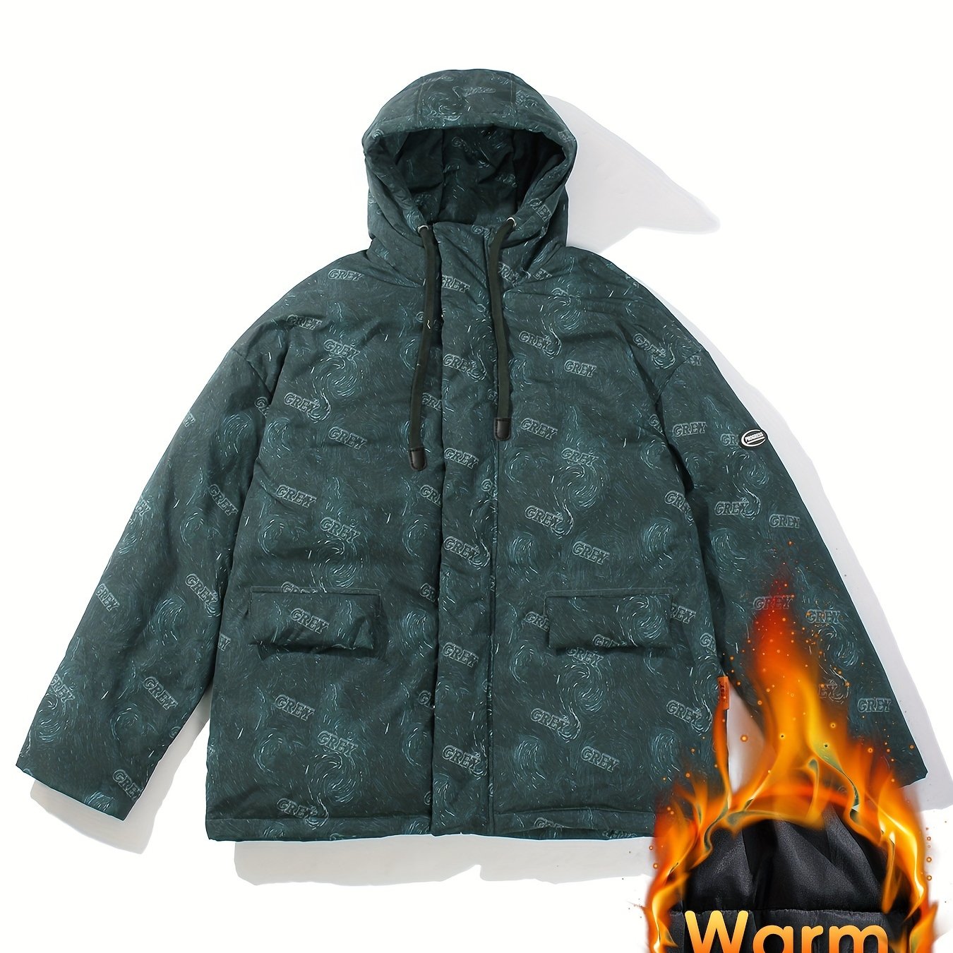 Allover Print Hooded Puffer Jacket for Women