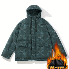 Allover Print Hooded Puffer Jacket for Women