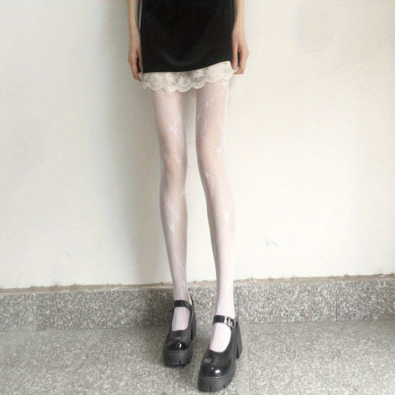 Star Pattern Fishnet Pantyhose Hollow Out Sheer Mesh Women's Stockings