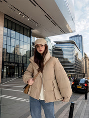 Women's Solid Puffer Jacket Warm Winter Thickened Outdoor Sports Coat