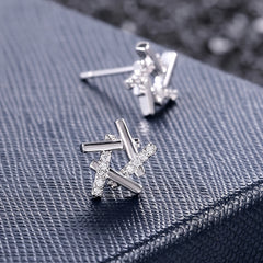 925 Silver Plated Star Stud Earrings Zircon Micro Paved Bridal Jewelry Women