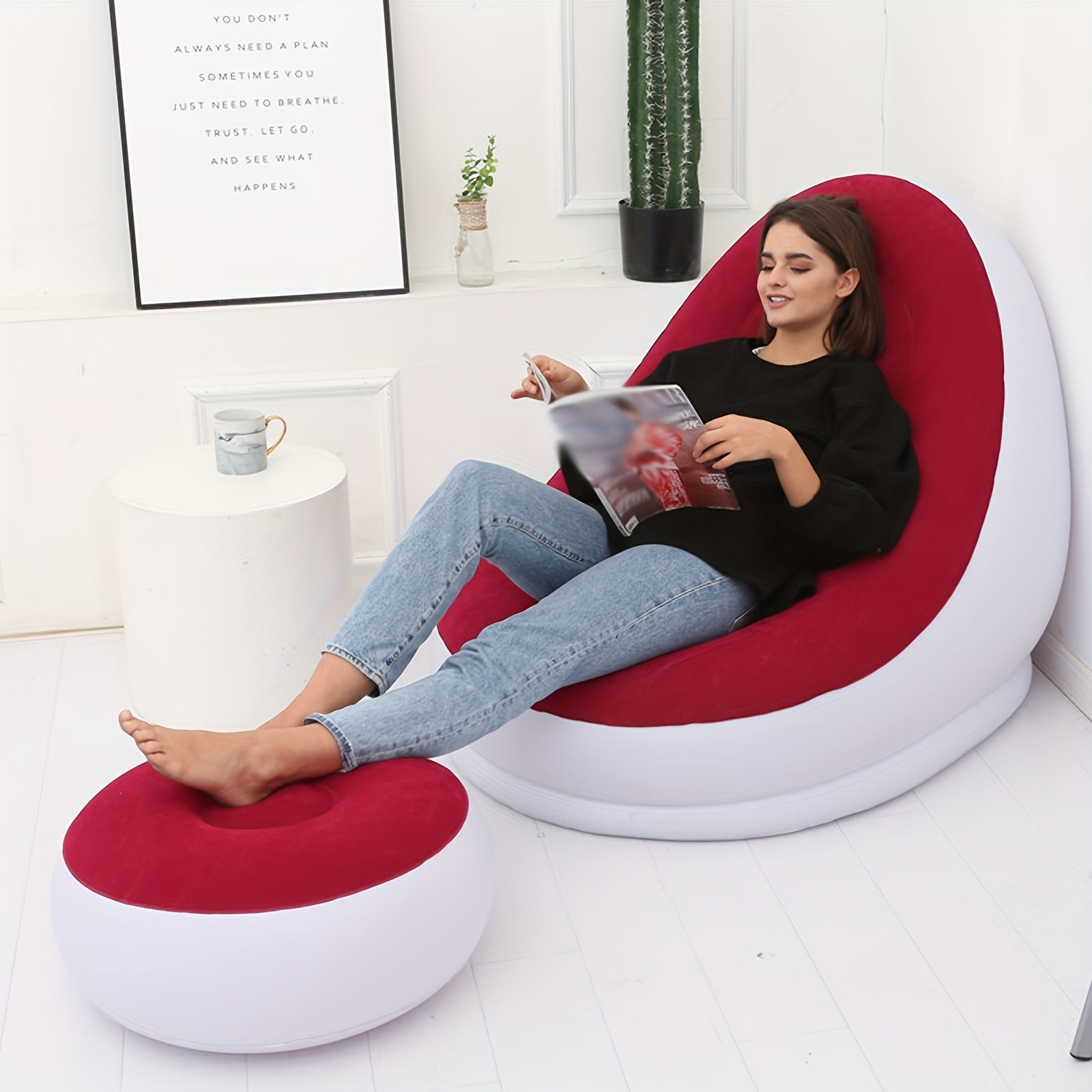 Portable Inflatable Lounge Chair with Footrest - Comfortable Outdoor Sofa Bed
