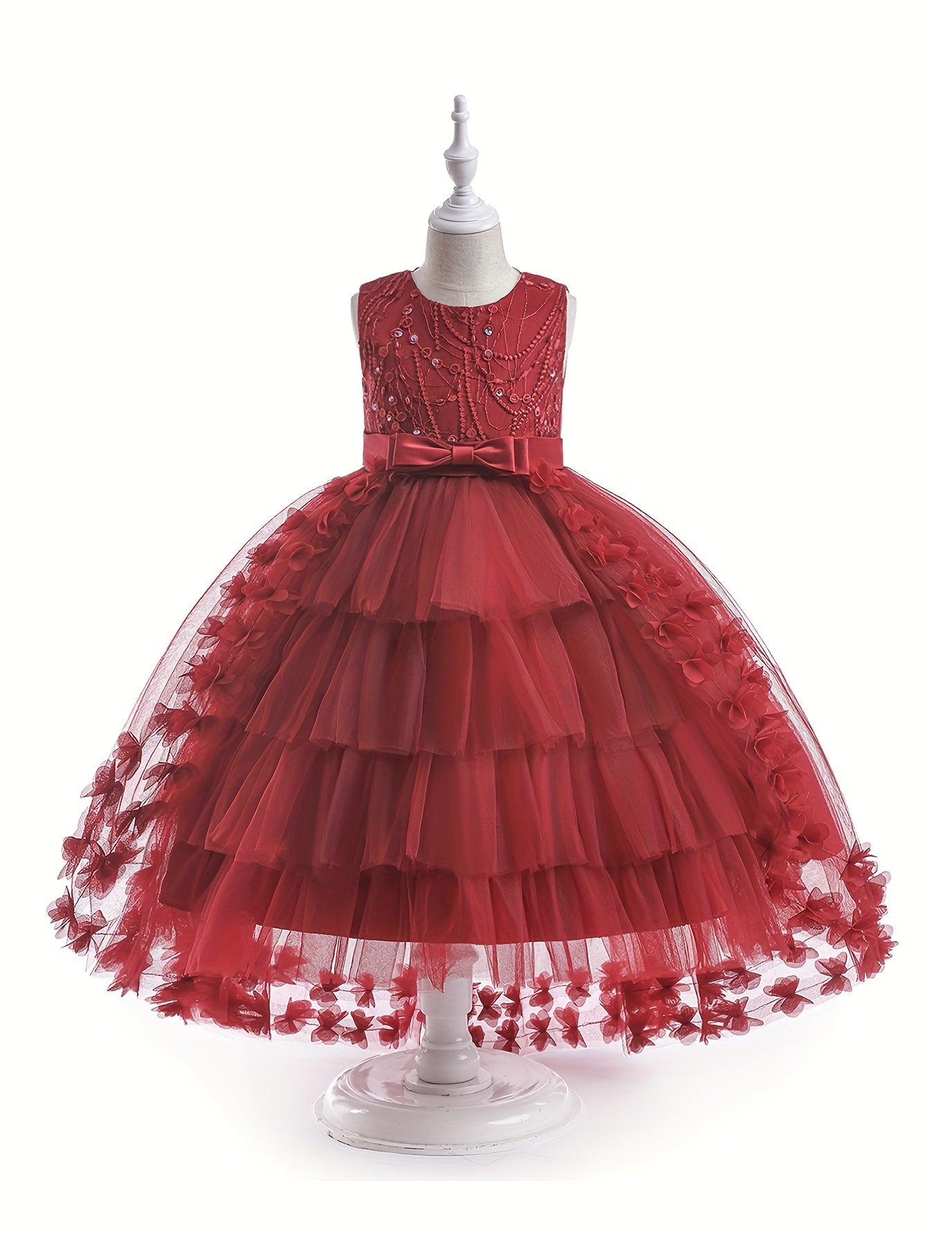 Girls Sleeveless Bowknot Dress Skirt Birthday Party Princess Dress