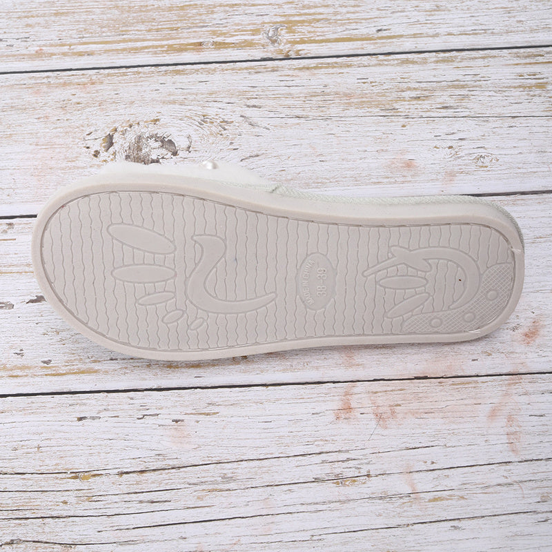 Fuzzy Bedroom Slippers Ladies Shoes with Faux Pearl Decor