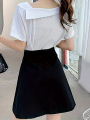 Two Piece Set Short Sleeve T shirt & Belted Skirt Women's Clothing