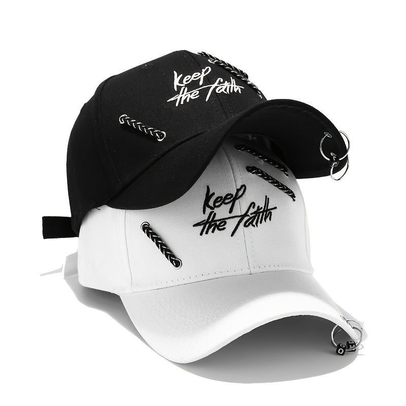 Stylish Baseball Cap with Iron Ring Decoration for Students and Young Adults