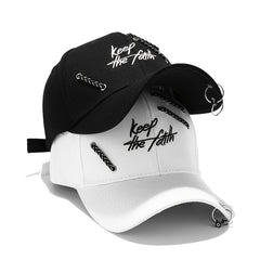 Stylish Baseball Cap with Iron Ring Decoration for Students and Young Adults