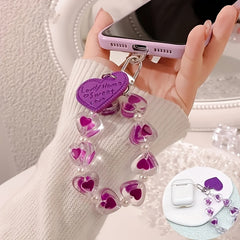 Y2K Heart Shape Beads Keychain Pendant Car Ornament Bag Accessories