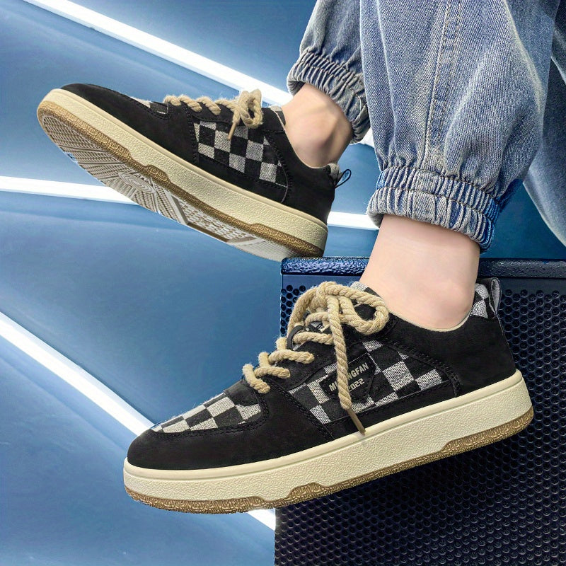 Men's Checkered Lace-up Skate Shoes Breathable with Grip