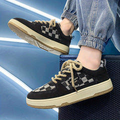 Men's Checkered Lace-up Skate Shoes Breathable with Grip