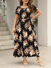 Floral Print Off Shoulder Maxi Dress With Pockets