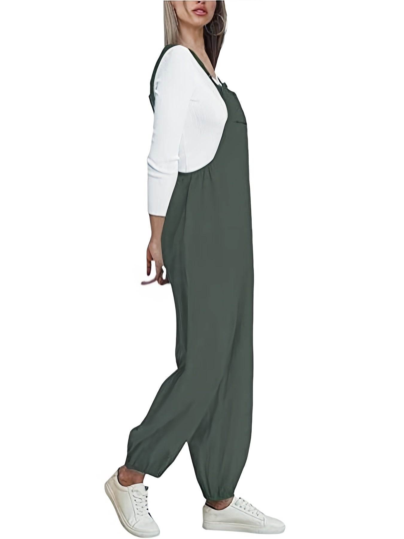 Button Solid Patched Pocket Overall Jumpsuit Women's Clothing