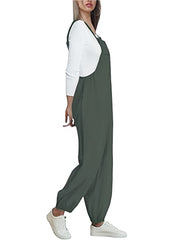 Button Solid Patched Pocket Overall Jumpsuit Women's Clothing