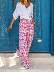 Leaf Print Wide Leg Pants Spring & Summer Women's Clothing