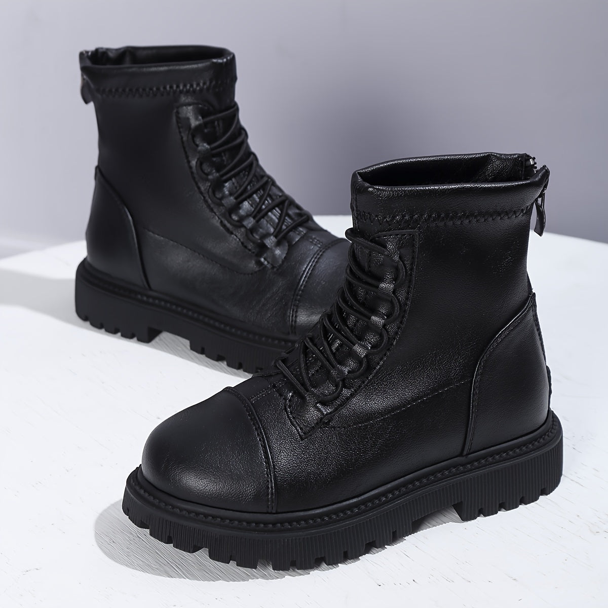 Vintage Solid Boots With Zipper For Girls