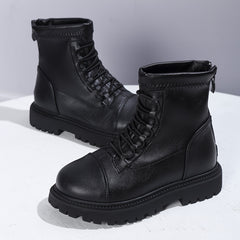 Vintage Solid Boots With Zipper For Girls