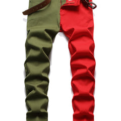 Men's Regular Fit Block Jeans Casual Street Style Stretch Denim Pants