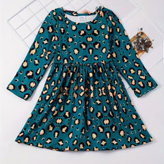 Leopard Print Long Sleeve Princess Dress for Girls