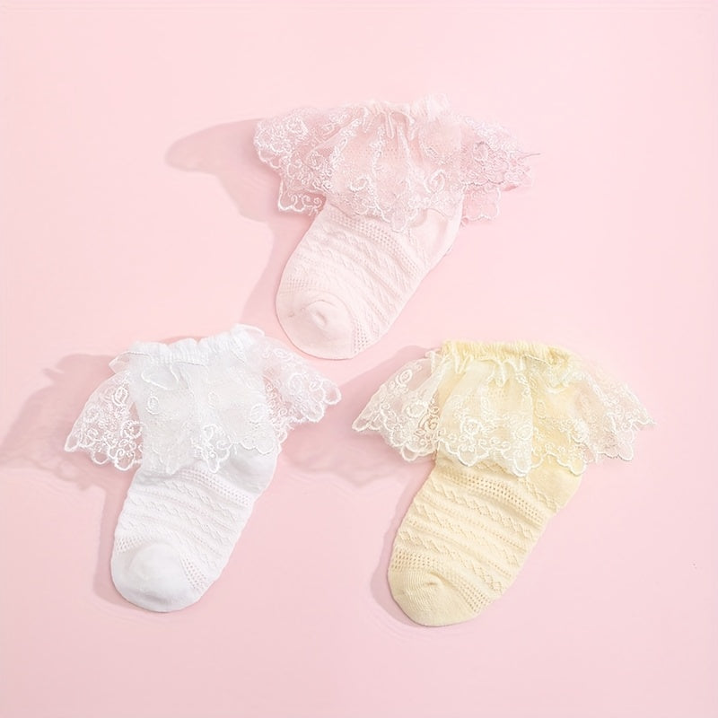 3 Pairs Baby Girls Lace Ruffled Socks Children's Socks