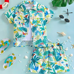 2pcs Boys Teen Casual Plant Graphic Print Shirt & Shorts Set for Summer