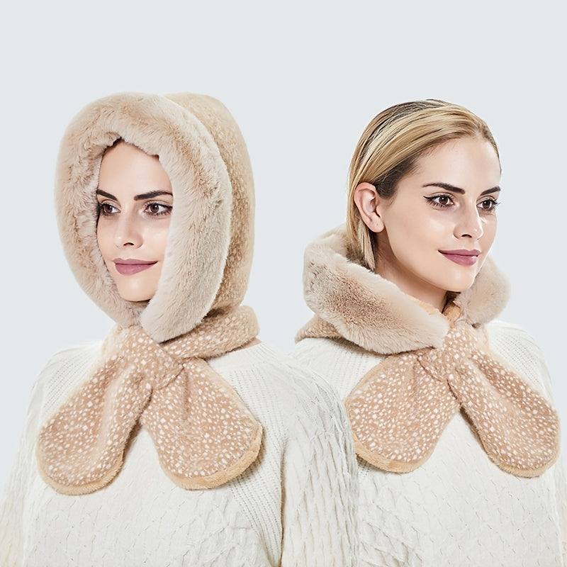 Plush Neck Warmer Snood Cap Hoodie Scarf Windproof Gift For Her