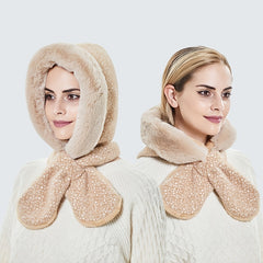 Plush Neck Warmer Snood Cap Hoodie Scarf Windproof Gift For Her