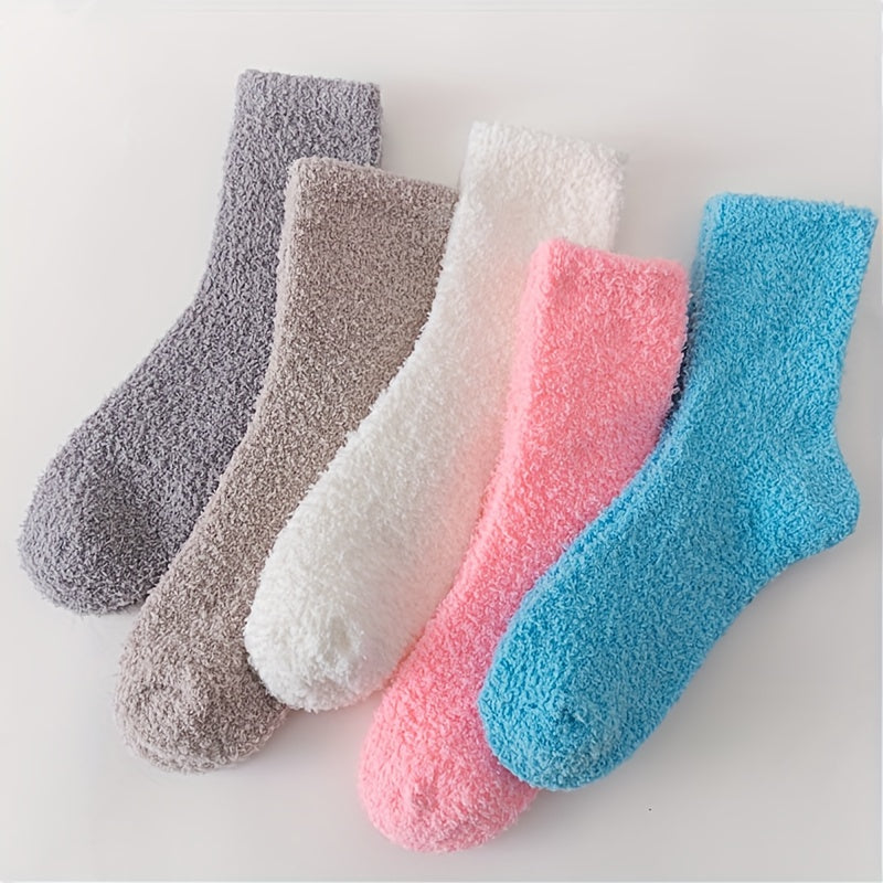 5 Pairs Soft Fuzzy Mid Tube Socks Women's Stockings