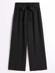 Wide Leg Pants Elastic Waist Belted Casual Pants