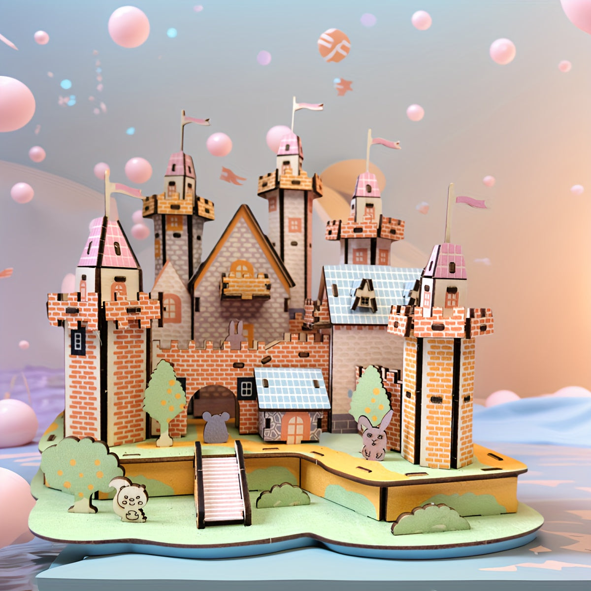 DIY 3D Wooden Puzzle Castle Kit for Kids and Adults