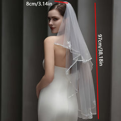 Princess Style Sheer Tulle Bridal Veil with Floral Embellishments