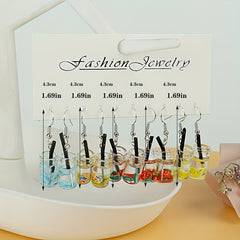 5 Pairs Girls Funny Fruit Milk Tea Drop Earrings for Party Gift