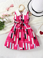 Toddler Girls Sleeveless Abstract Graphic Button Belted Dress