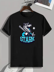 Wolf & Baseball Pattern Print Men's Comfy Sports T shirt