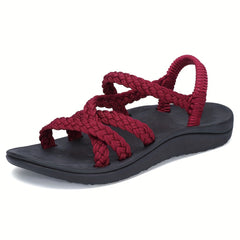 Knit Round Open Toe Sport Sandals Flat Quick Dry Soft Comfortable Slides