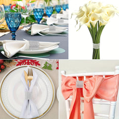 24pcs Rhinestone Napkin Rings Bulk for Dinner Parties, Weddings