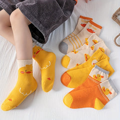 5 Pairs Girls Cartoon Duck Pattern Socks for Kids